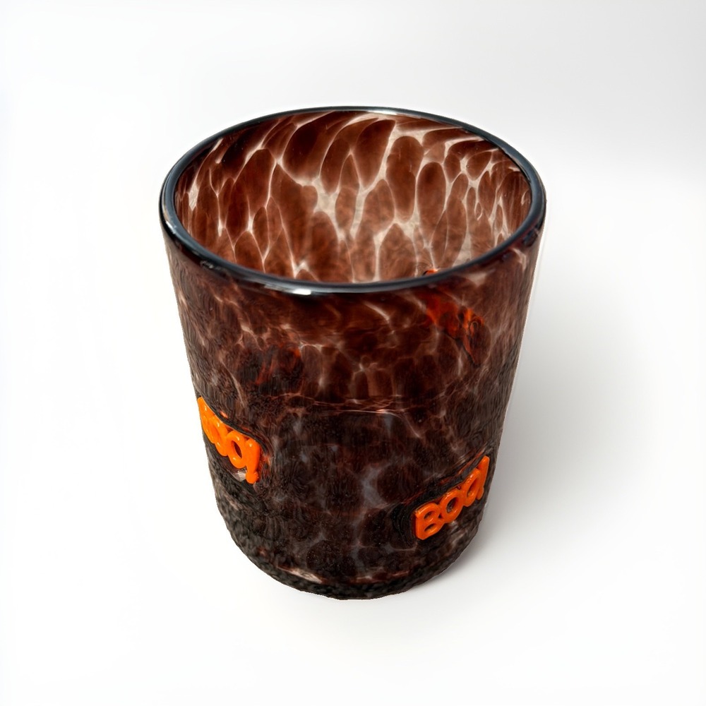 Anthropologie Halloween Mystic Icon Juice Glass Boo Black Orange 17 Oz New - Picture 2 of 4